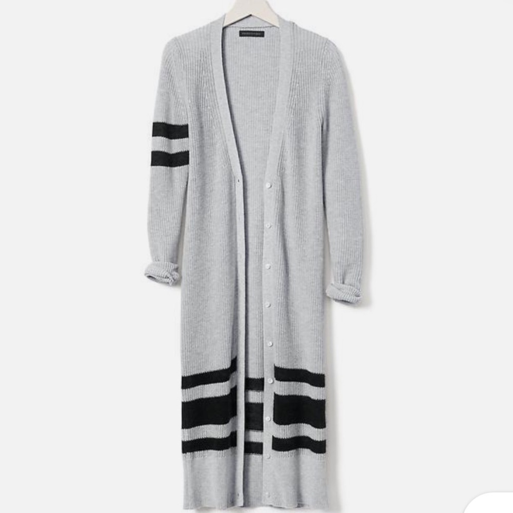 Banana Republic gray with black stripe long cardigan Size XS